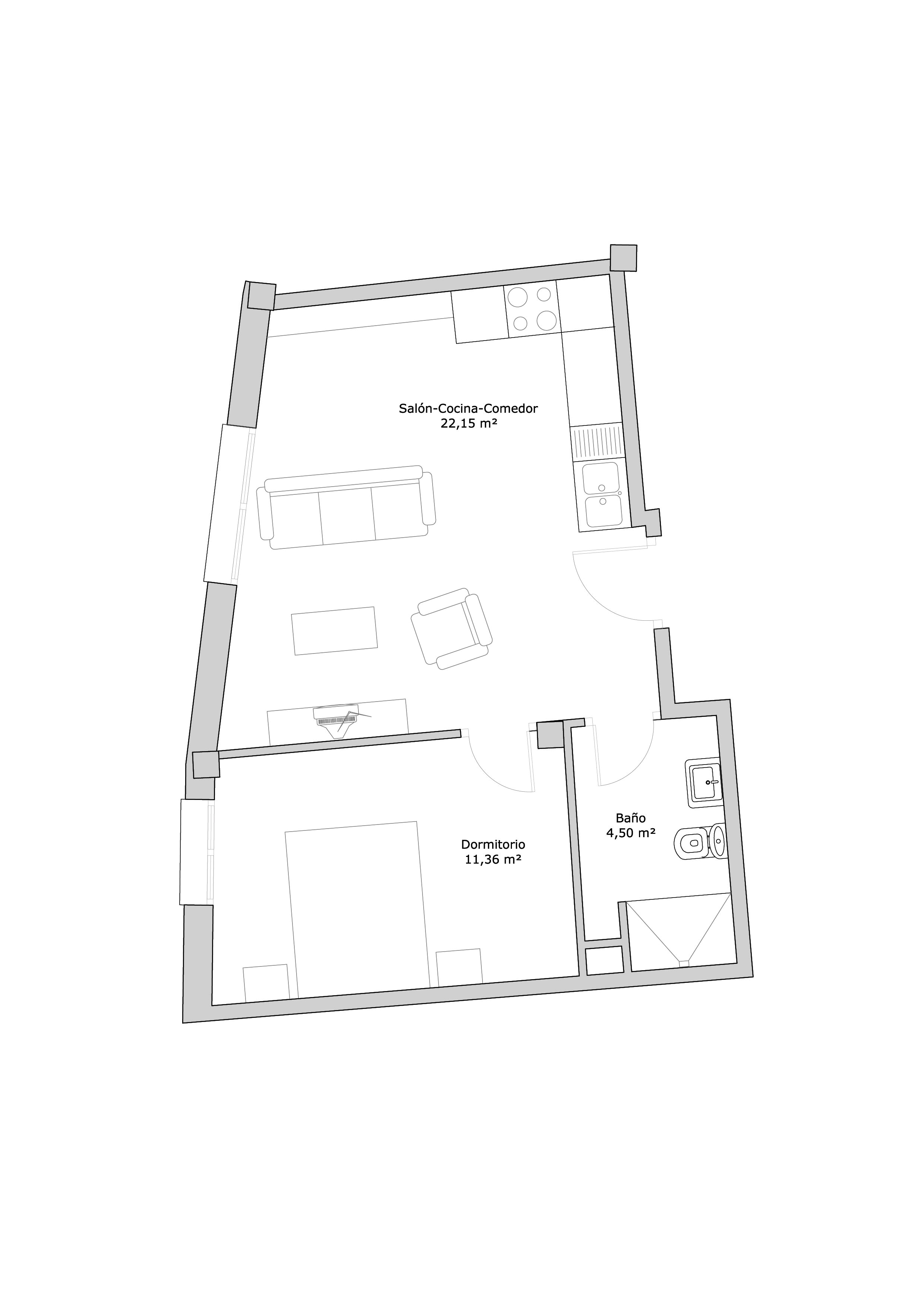 9 APARTAMENTOS DE 1 Y 2 HABITACIONES. EN EL CENTRO DE TAPIA. A 5 MINUTOS CAMINANDO DE LA PLAYA. CALIDADES.